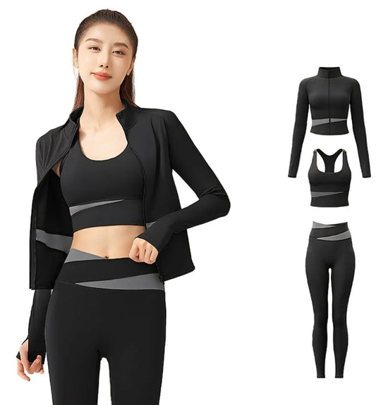 Tracksuits for ladies - sports bra-fitness jacket 3 piece set